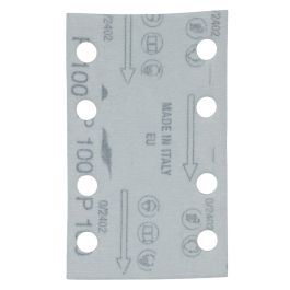 Schleifpapier A100 80x130mm Klett - 80x130 mm • Körnung A100 • Klett • 8 Loch • 10 Stück