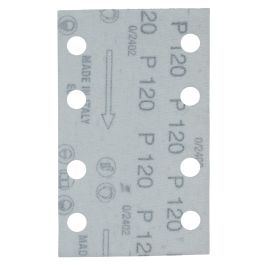 Schleifpapier A120 80x130mm Klett - 80x130 mm • Körnung A120 • Klett • 8 Loch • 10 Stück