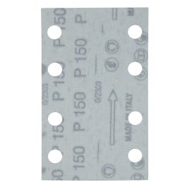 Schleifpapier A150 80x130mm Klett - 80x130 mm • Körnung A150 • Klett • 8 Loch • 10 Stück
